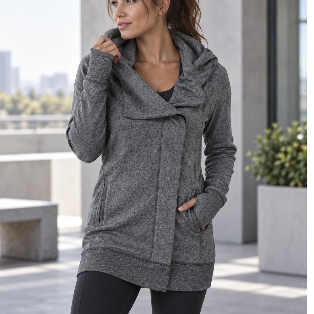 Lululemon 4 Wrap Up Jacket Heathered Gray Hoodie Wrapper French Terry Relaxed